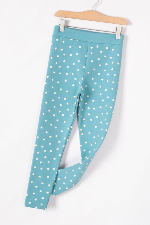 Kız Çocuk Mint Beli Lastikli Desenli Şardonlu Tayt 19707