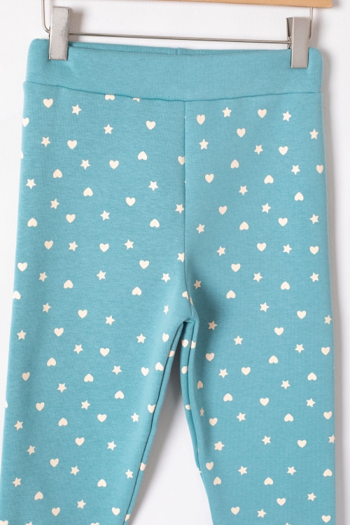 Kız Çocuk Mint Beli Lastikli Desenli Şardonlu Tayt 19707