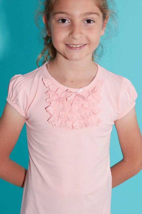 Kız Çocuk Pembe Dantelli Tişört 13955