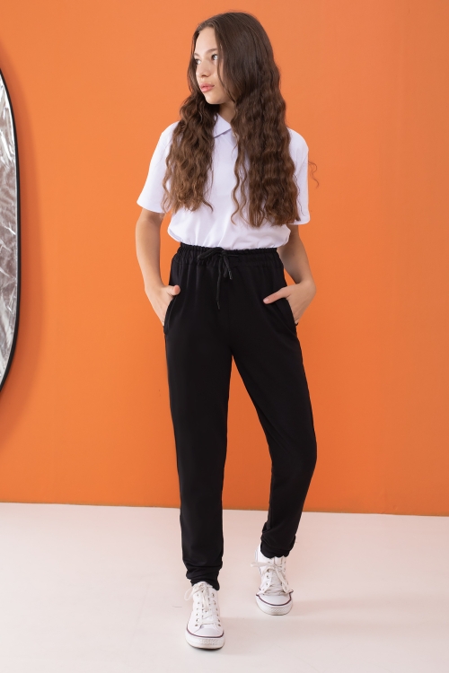 Kız Çocuk Siyah Beli Lastikli Fermuarlı Cep Okul Eşofman Altı 16268