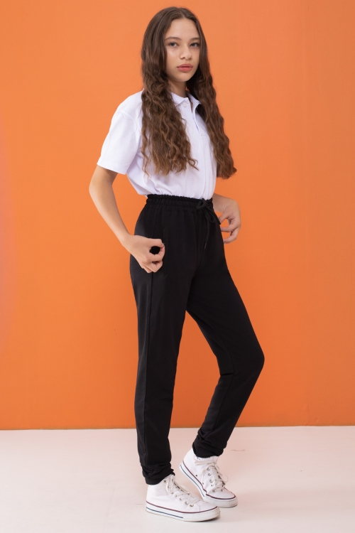 Kız Çocuk Siyah Beli Lastikli Fermuarlı Cep Okul Eşofman Altı 16268