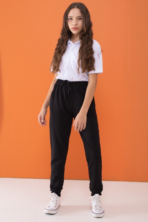 Kız Çocuk Siyah Beli Lastikli Fermuarlı Cep Okul Eşofman Altı 16268