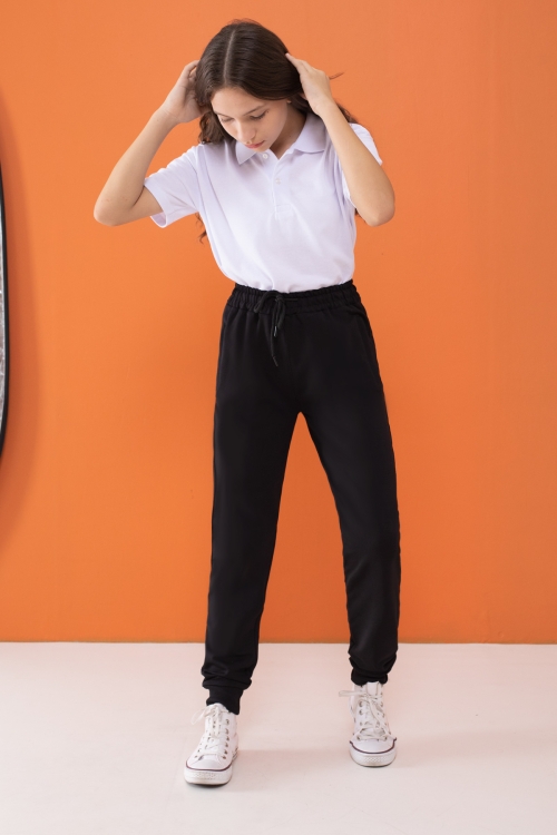 Kız Çocuk Siyah Beli Lastikli Fermuarlı Cep Okul Eşofman Altı 16268