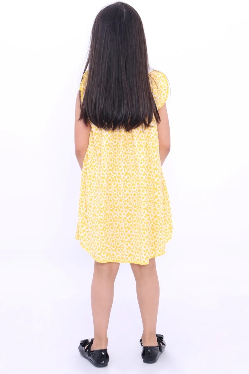 Kız Çocuk Sarı Papatya Desenli 3-10 Yaş Elbise 4808