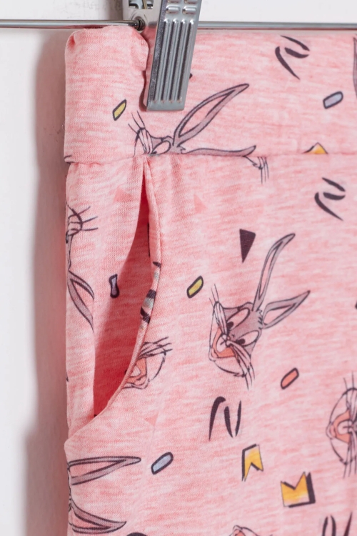 Kız Çocuk Somon Simli Tavşan Baskı 2-8 Yaş Şortlu Takım 4801