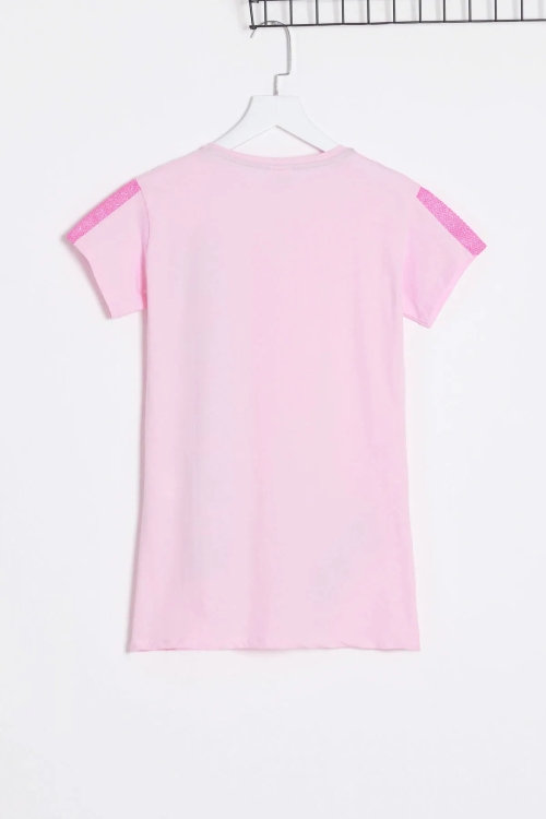 Kız Çocuk Toz Pembe Simli Yazı Baskı 6-13 Yaş T-shirt 1963-1