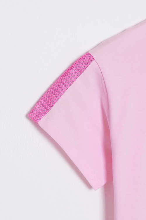 Kız Çocuk Toz Pembe Simli Yazı Baskı 6-13 Yaş T-shirt 1963-1