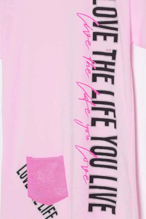 Kız Çocuk Toz Pembe Simli Yazı Baskı 6-13 Yaş T-shirt 1963-1