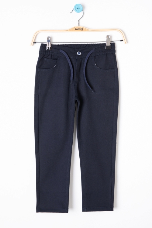 Koyu Mavi Jean Gömlekli Yazı Baskılı Tişörtlü Erkek Çocuk Pantolonlu 3lü Takım