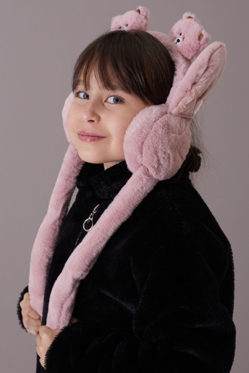 Koyu Pembe Ayıcıklı Kulaklı Hareket Ettirilebilir Çocuk Peluş Kulaklık 19798