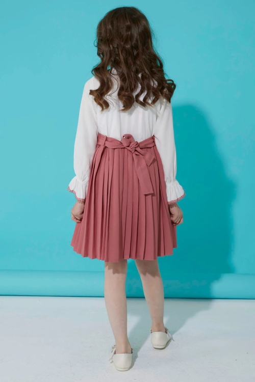 Koyu Pembe Dantelli Pileli Kız Çocuk Elbise 15074