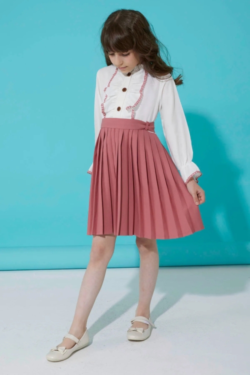 Koyu Pembe Dantelli Pileli Kız Çocuk Elbise 15074