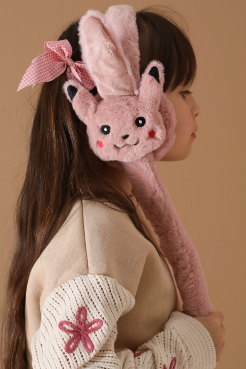 Koyu Pembe Kedi Figürlü Hareketli Peluş Kulaklık 19726