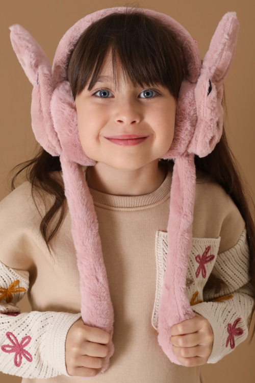 Koyu Pembe Kedi Figürlü Hareketli Peluş Kulaklık 19726