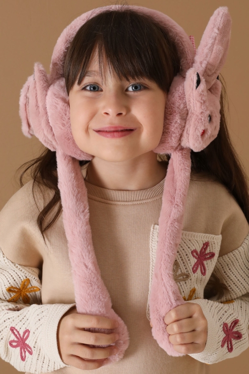 Koyu Pembe Kedi Figürlü Hareketli Peluş Kulaklık 19726