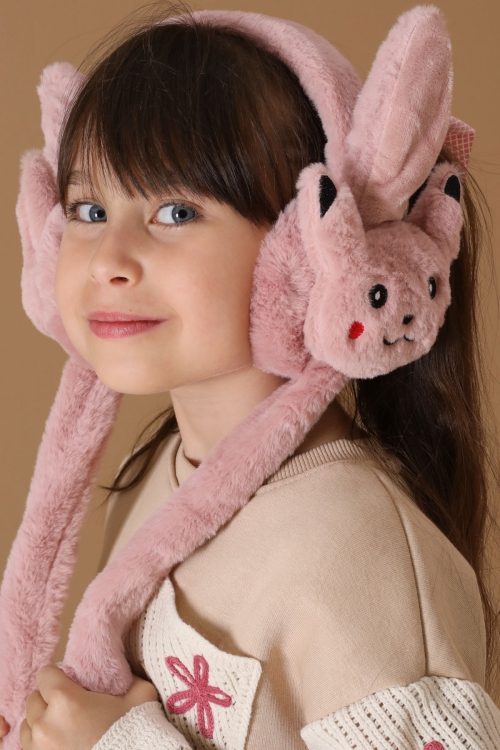 Koyu Pembe Kedi Figürlü Hareketli Peluş Kulaklık 19726
