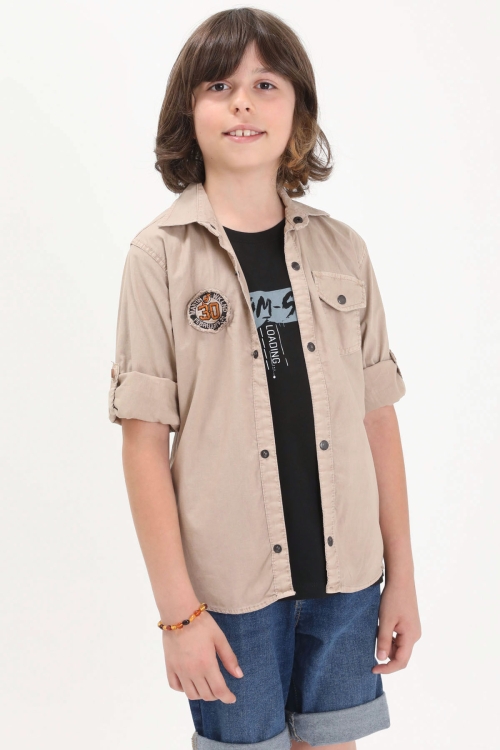 Krem Erkek Çocuk Tişörtlü Gömlekli Takım 19519