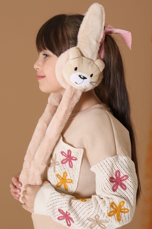 Krem Ayıcık Figürlü Hareketli Peluş Kulaklık 19732