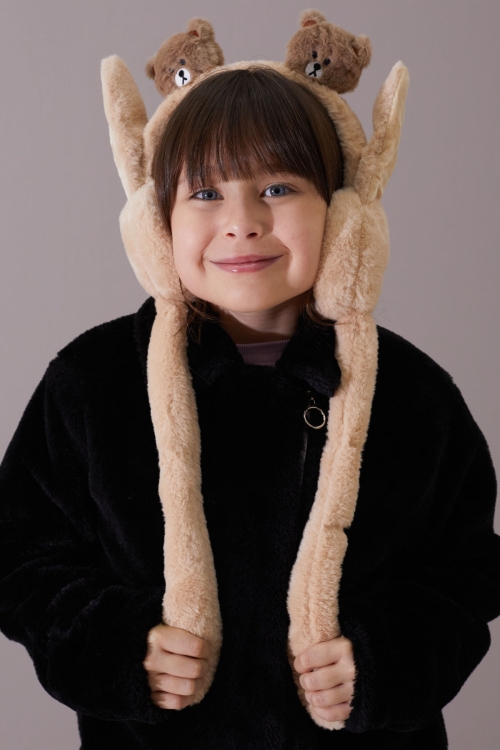 Krem Ayıcıklı Kulaklı Hareket Ettirilebilir Çocuk Peluş Kulaklık 19793