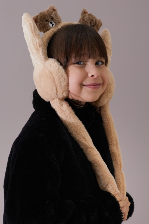 Krem Ayıcıklı Kulaklı Hareket Ettirilebilir Çocuk Peluş Kulaklık 19793