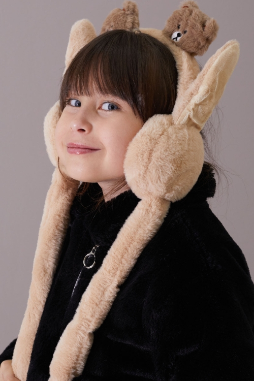 Krem Ayıcıklı Kulaklı Hareket Ettirilebilir Çocuk Peluş Kulaklık 19793