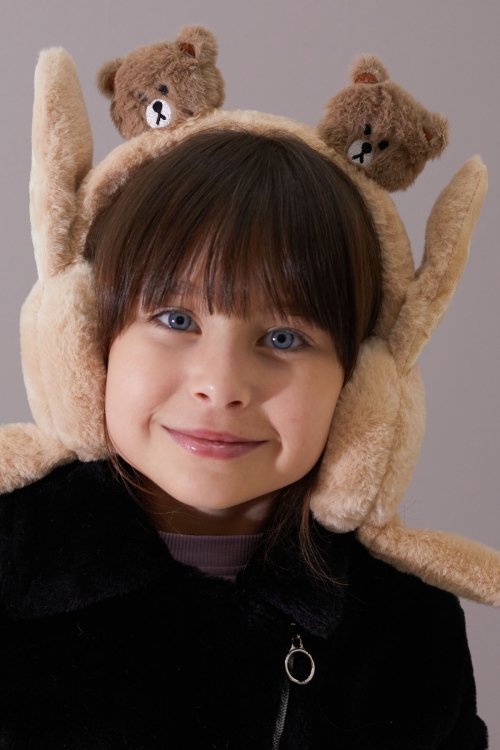 Krem Ayıcıklı Kulaklı Hareket Ettirilebilir Çocuk Peluş Kulaklık 19793