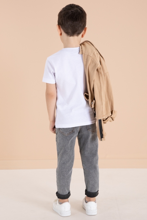 Krem Fermuarlı Ceketli Tişörtlü Erkek Çocuk 3lü Alt Üst Takım 19963