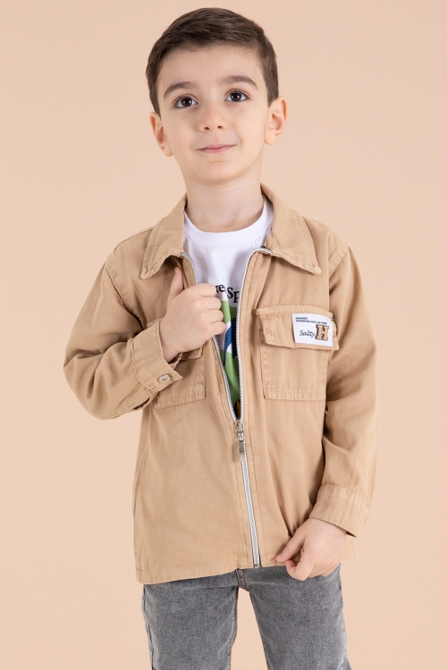 Krem Fermuarlı Ceketli Tişörtlü Erkek Çocuk 3lü Alt Üst Takım 19963