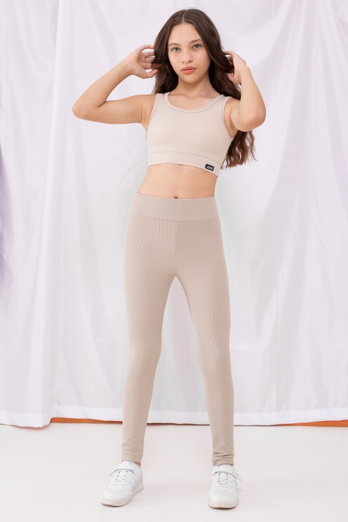 Krem Fitilli Kız Çocuk Düz Tayt 18998