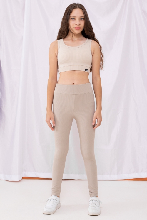 Krem Fitilli Kız Çocuk Düz Tayt 18998