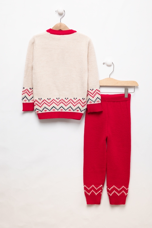 Krem Geyik İşlemeli Yılbaşı Temalı Çocuk Triko Takım 19833