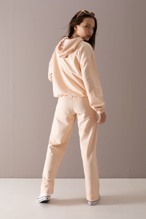 Krem Kapaklı Cepli Kapüşonlu Kız Çocuk Eşofman Takımı 19783