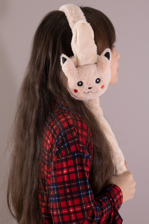 Krem Kedi Figürlü Hareketli Peluş Kulaklık 19727