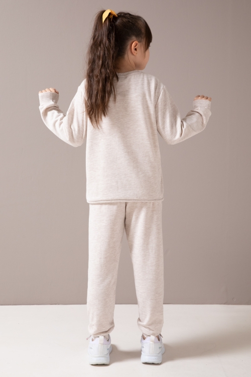 Krem Unicorn Baskılı Şardonlu Kız Çocuk Eşofman Takımı 19859