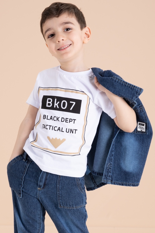 Lacivert Düğmeli Jean Ceketli Pantolonlu Erkek Çocuk 3lü Takım 20012