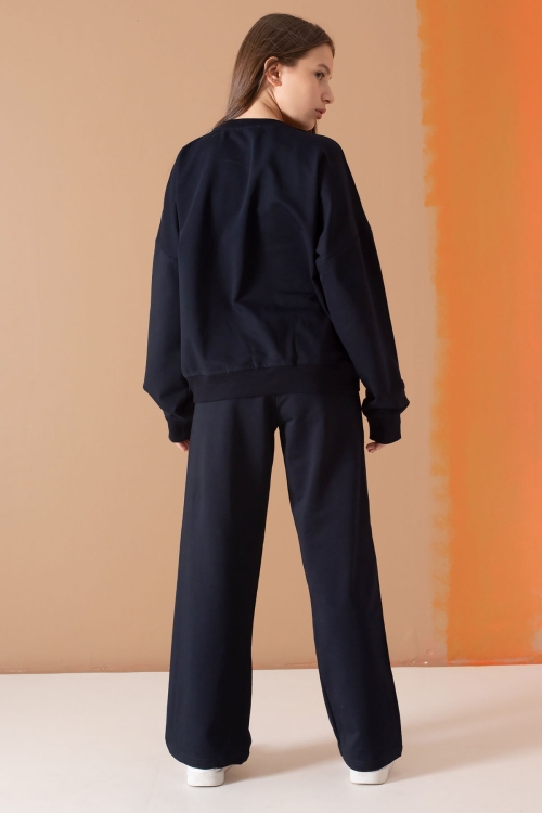 Lacivert Forever Yazı Baskılı Kız Çocuk Eşofman Takımı 19572