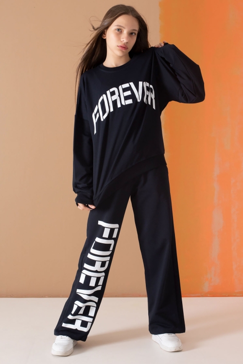 Lacivert Forever Yazı Baskılı Kız Çocuk Eşofman Takımı 19572