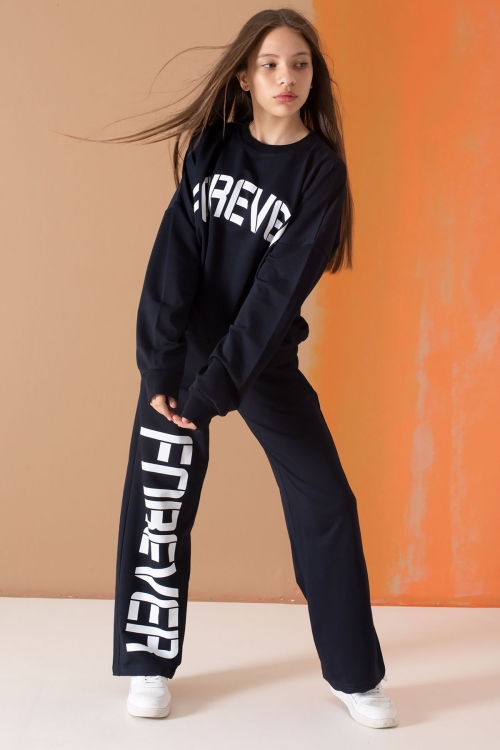 Lacivert Forever Yazı Baskılı Kız Çocuk Eşofman Takımı 19572