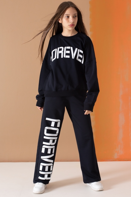 Lacivert Forever Yazı Baskılı Kız Çocuk Eşofman Takımı 19572