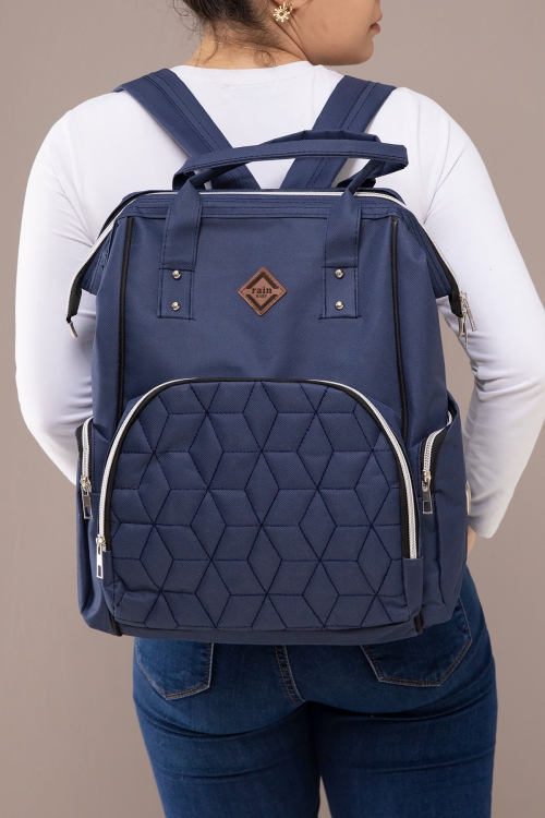 Lacivert Kapitoneli Çok Fonksiyonlu Anne Bebek Bakım Çantası 19716