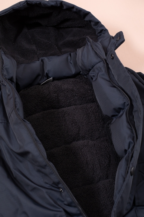 Lacivert Kürklü Kapüşonlu Fermuarlı Göğüs Cepli Erkek Çocuk Mont 19139