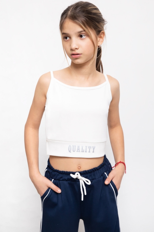 Lacivert Şerit Detaylı Geniş Paça Croplu Kız Çocuk 3lü Takım 19841