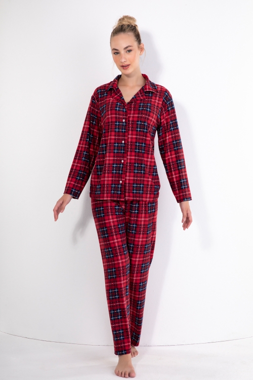 Kırmızı Ekose Desenli Bayan Pijama Takımı 20130