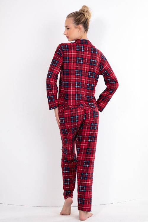 Kırmızı Ekose Desenli Bayan Pijama Takımı 20130