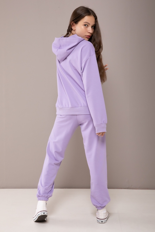 Lila Boston Yazılı Kapüşonlu Kız Çocuk Eşofman Takımı 19826