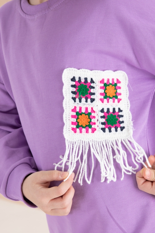 Lila Dantel Cep Detaylı Bisiklet Yaka Kız Çocuk Eşofman Takımı 20146