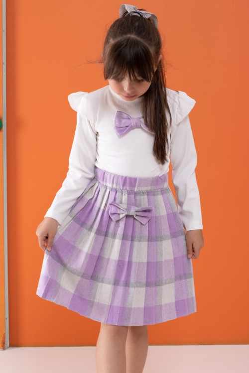 Lila Ekose Etekli Fiyonklu Badili Kız Çocuk Elbise Takımı 5-9 Yaş 17737