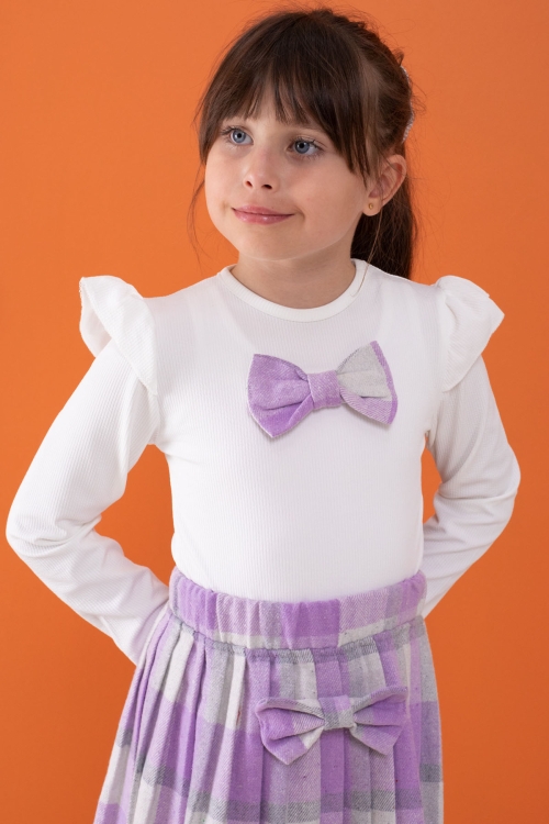 Lila Ekose Etekli Fiyonklu Badili Kız Çocuk Elbise Takımı 5-9 Yaş 17737