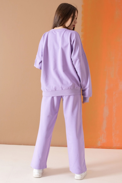 Lila Forever Yazı Baskılı Kız Çocuk Eşofman Takımı 19571