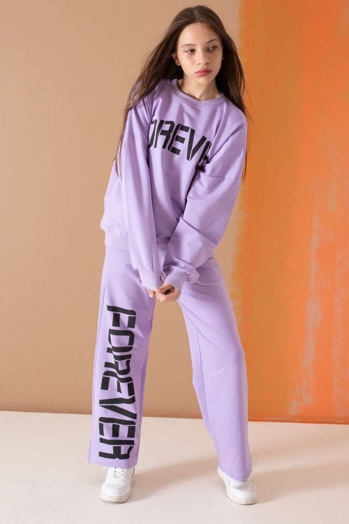 Lila Forever Yazı Baskılı Kız Çocuk Eşofman Takımı 19571